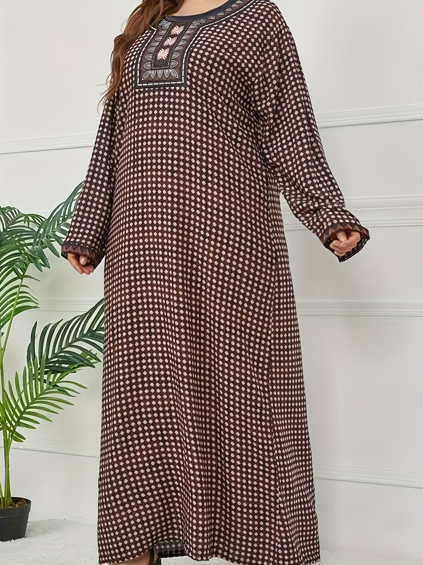  Geometric Print Boho Abaya Maxi Dress