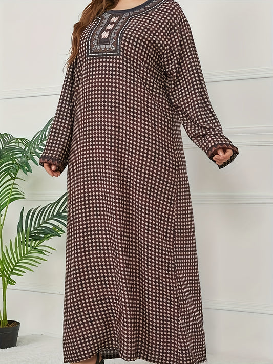  Geometric Print Boho Abaya Maxi Dress
