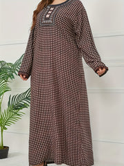  Geometric Print Boho Abaya Maxi Dress