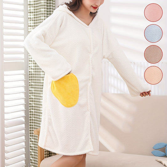Women's Hooded Bathrobe with Towel for Shower and Spa