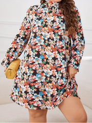 Floral Print Flounce Sleeve Tie Back High Neck Mini Dress