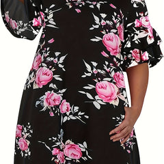  Floral Print Ruffle Trim Short Sleeve Dress