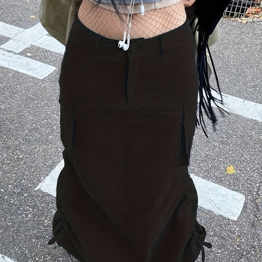  Solid Drawstring Cargo Skirt