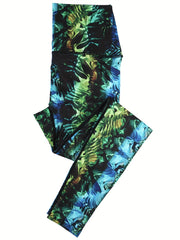 Leaf Print Yoga Leggings Workout Running Fitness Tight Pants