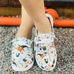 Colorful Halloween Pattern Canvas Lace Up Low Top Shoes