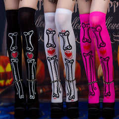 Bone Shaped Print Socks Y2K All match Over The Knee Socks Women's Stockings