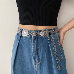 Vintage Carved Floral Pattern Belt for Women