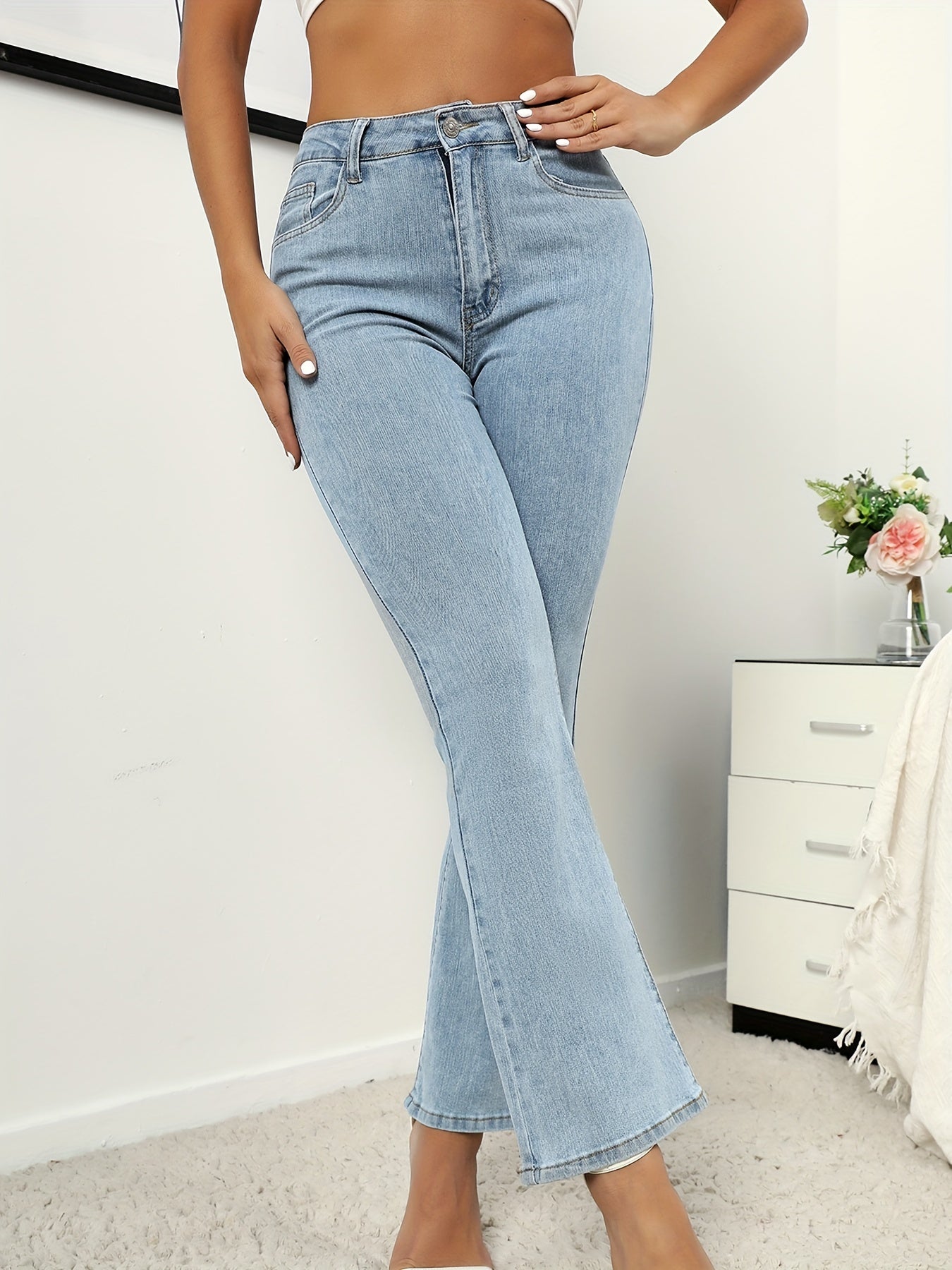 Sunflower Embroidery Flared Jeans Bell Bottom Wide Legs