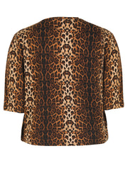  Leopard Print Open Front Three Quarter Sleeve Cardigan