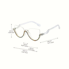 Semi Rimless Cat Eye Glasses Rhinestone Decor Clear Lens Stylish
