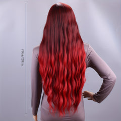 Long Burgundy Wavy Wig - Curly Hair Synthetic Heat Resistant Fiber
