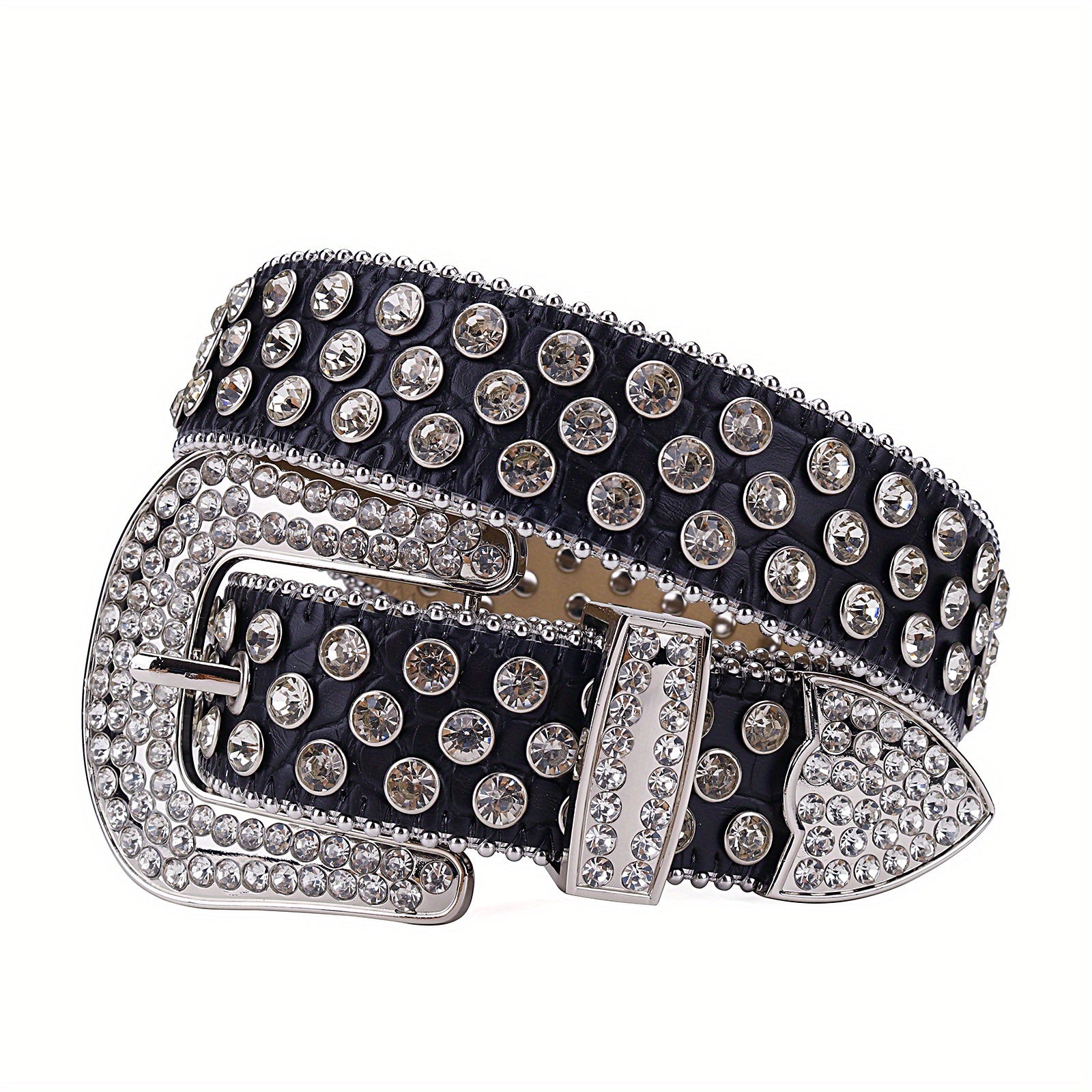 Sparkling Rhinestone Western Cowgirl Studded PU Leather Belt