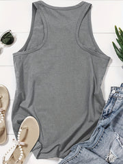 Coconut Tree Print Tank Top Crew Neck Sleeveless Casual