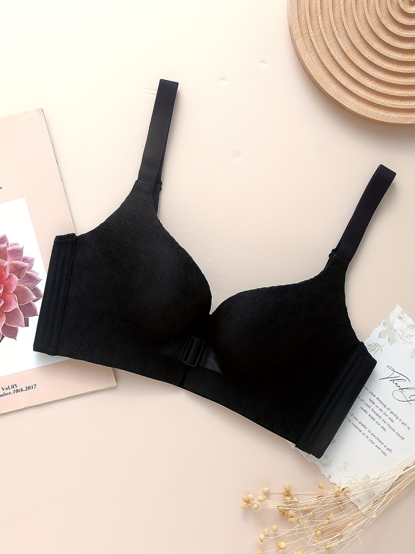 Wireless Push Up Bra Front Buckle Lace Contrast Comfy & Breathable