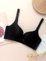 Wireless Push Up Bra Front Buckle Lace Contrast Comfy & Breathable