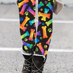  Colorful Bone & Paw Print High Rise Leggings