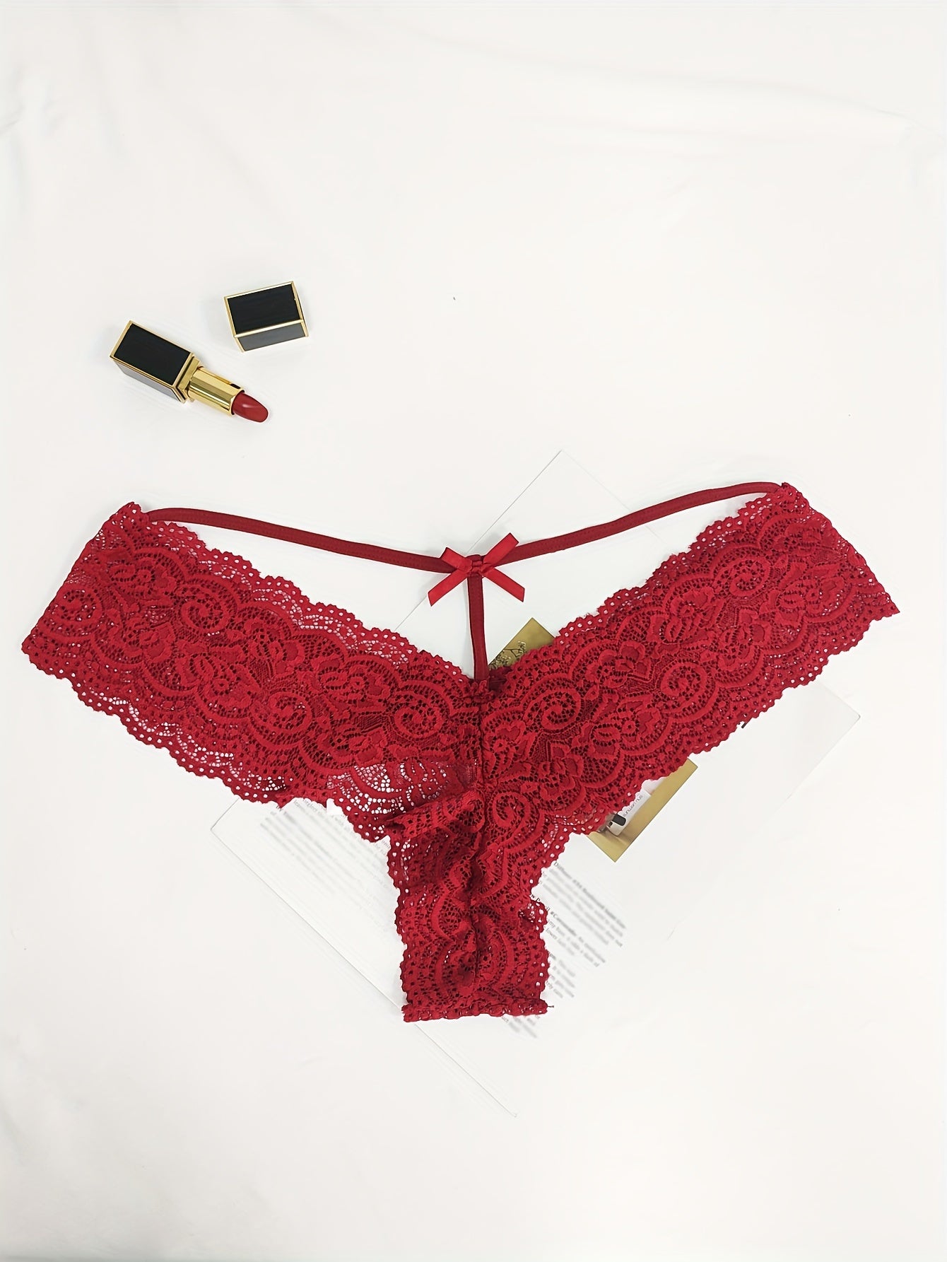 2 Pack Plus Size Lace Briefs Set, Cut Out Bow Front Panties