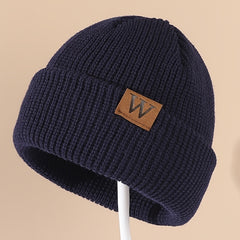 W Patch Knitted Beanie Casual Woolen Hat