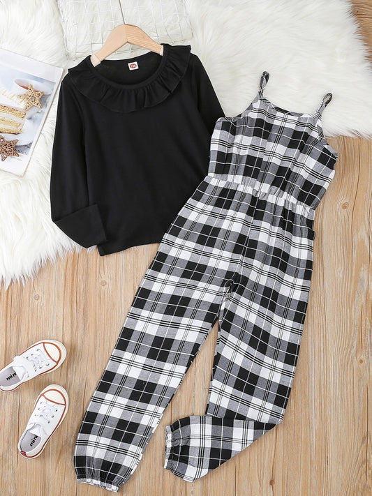 Ruffle Grid Pattern Pants Set