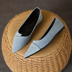 Women's Solid Denim Point Toe Flat Shoes