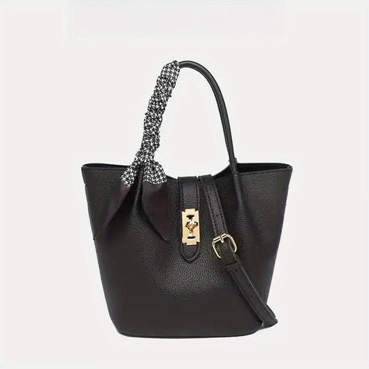 Women's Leather Tote Bag with Shoulder Strap & Metal Buckle Closure