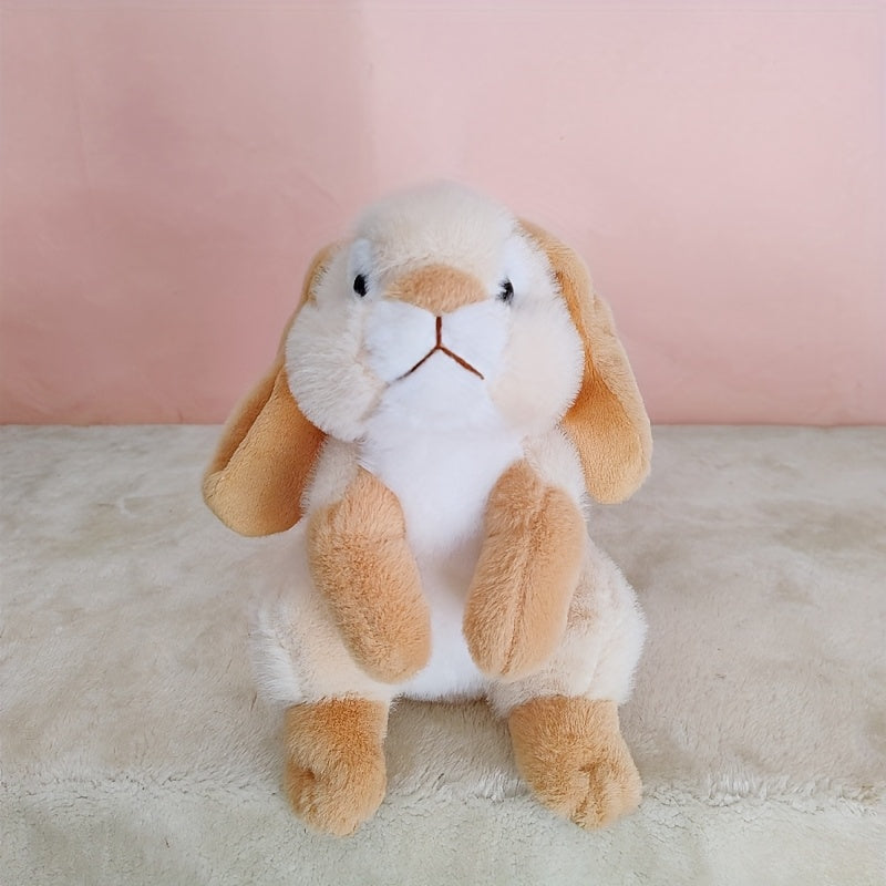 Ultra Realistic Lop Ear Rabbit Plush Toy Soft Silky Fur 3 Colors Grey Beige Nurs