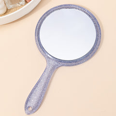 Round Handheld Makeup Vanity Mirror Bright Purple Handle