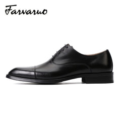 FARWARWO Men's Cap Toe Leather Oxford Shoes Pointed Toe Formal Dress Shoes