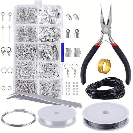 10 Grids Jewelry Accessories Set Open/Closed Rings & Lobster Clasp + Tool Pliers
