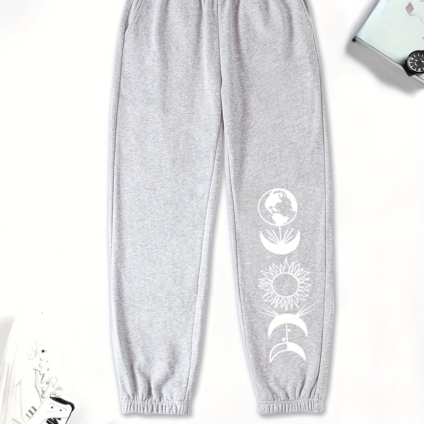 Vintage Sun Moon Graphic Sweatpants For Girls High Waisted