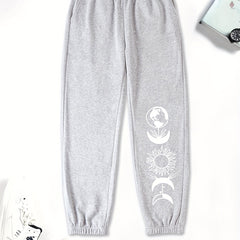Vintage Sun Moon Graphic Sweatpants For Girls High Waisted