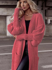  Solid Lantern Sleeve Cardigan