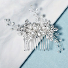 Bridal Faux Pearl Crystal Hair Comb, Wedding Rhinestone Insert Comb