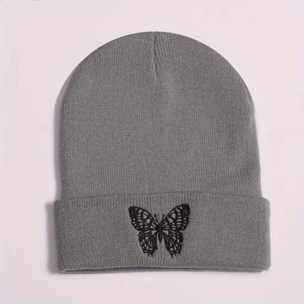 Butterfly Embroidery Knitted Hat Ski Outdoor Warm Hat