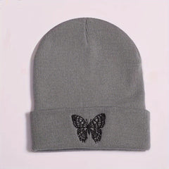 Butterfly Embroidery Knitted Hat Ski Outdoor Warm Hat