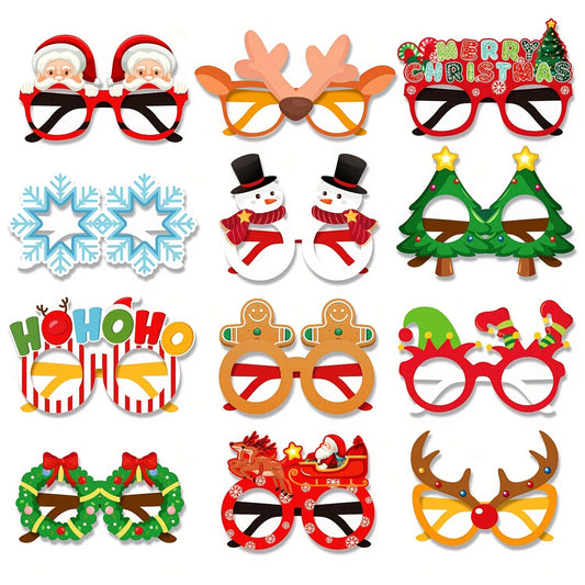 12 Pack Christmas Party Glasses Paper Props Festive Holiday Themed Eyewear