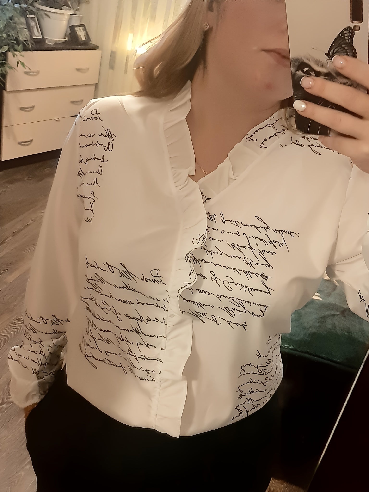 Casual Blouse Women's Plus Letter Print V Neck Blouse