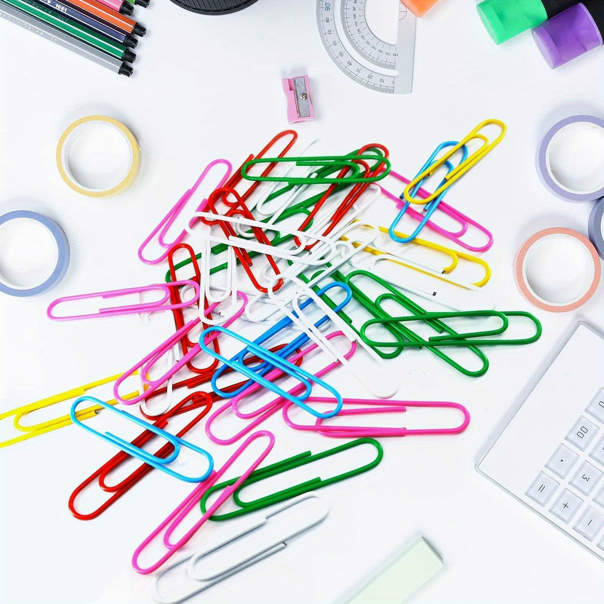 50pcs 2.54cm, 50pcs 3.3cm, 20pcs 5.08cm Large Paperclips - Various Colors