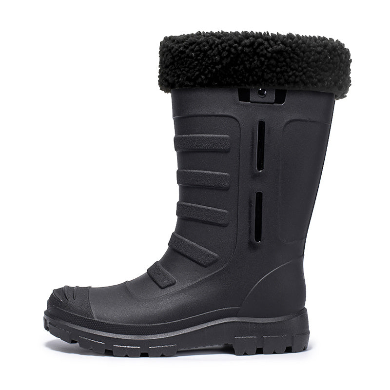 Women's Plush Mid Calf Rain Boots Waterproof Round Toe Shoes