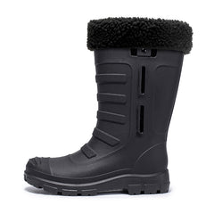 Women's Plush Mid Calf Rain Boots Waterproof Round Toe Shoes