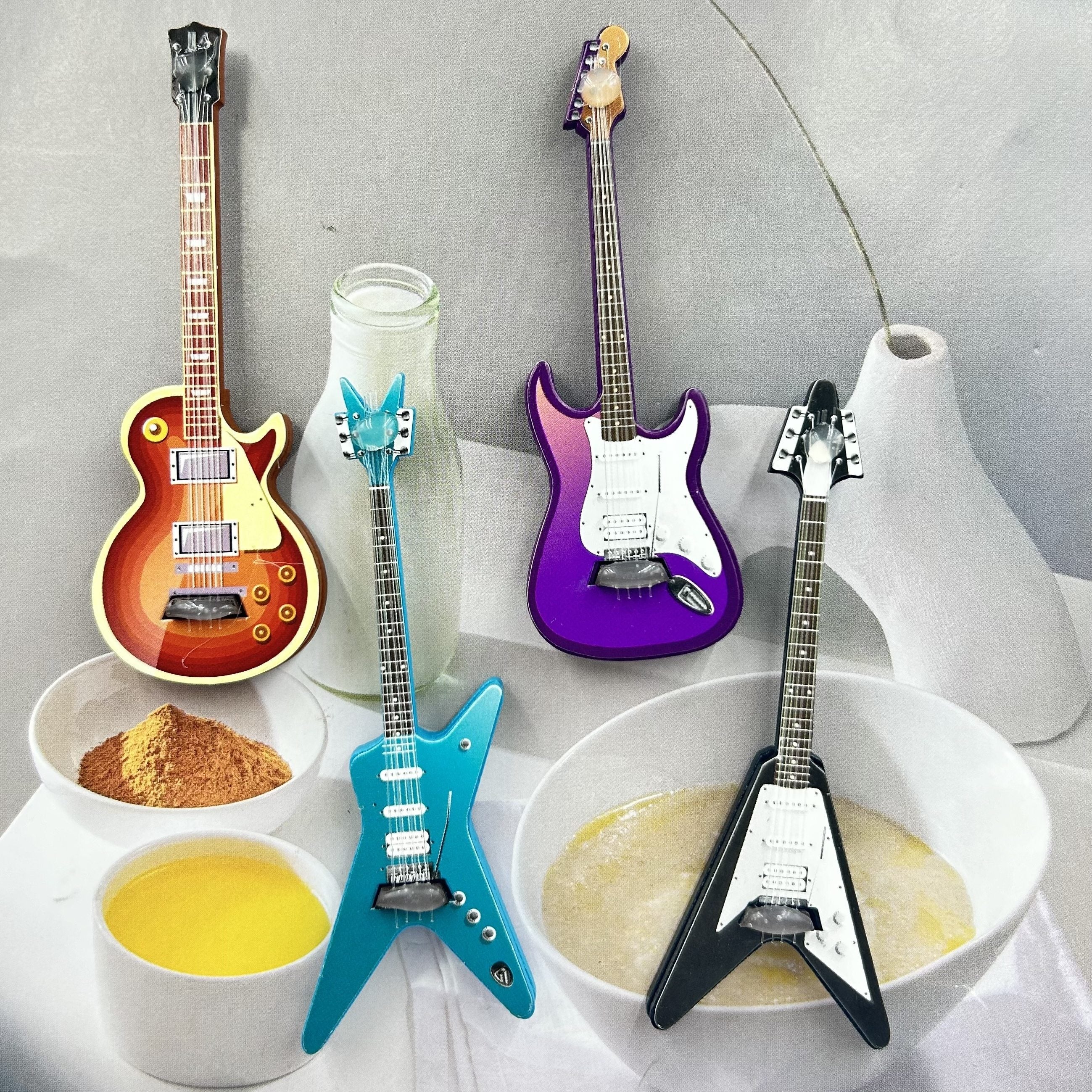 Dollhouse Guitar Set - Miniature Guitar Models & Microphone