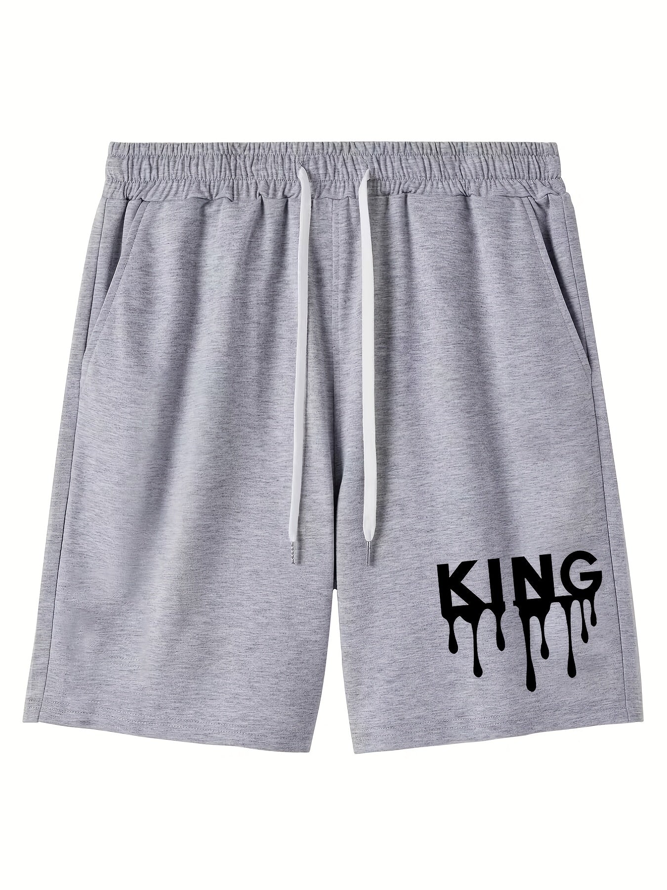 King Print Men's Shorts Casual Loose Elastic Waist Drawstring Shorts