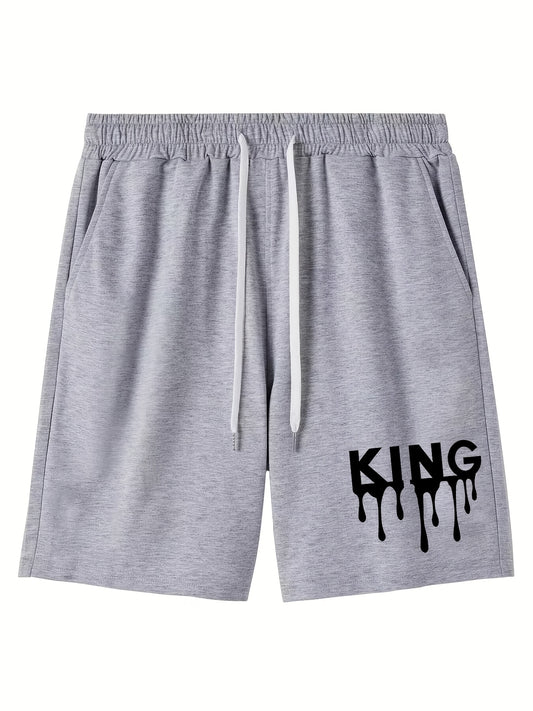 King Print Men's Shorts Casual Loose Elastic Waist Drawstring Shorts