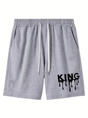 King Print Men's Shorts Casual Loose Elastic Waist Drawstring Shorts