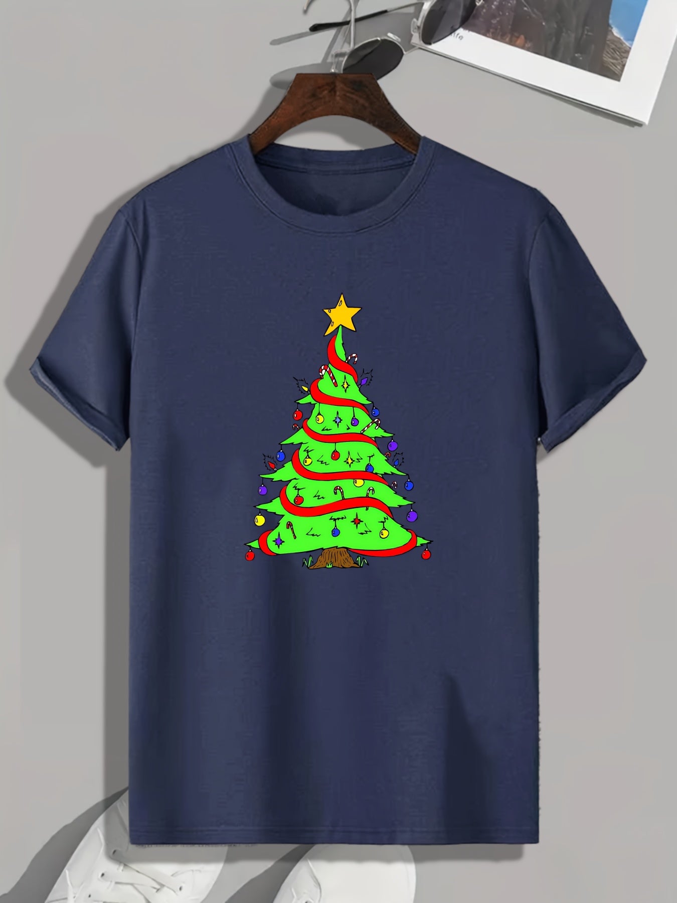 Christmas Tree Print Men's Graphic Tee Casual T-shirt