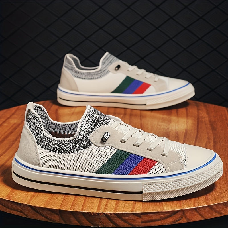 Men's Striped Knitted Breathable Skate Shoes Non Slip Sneakers