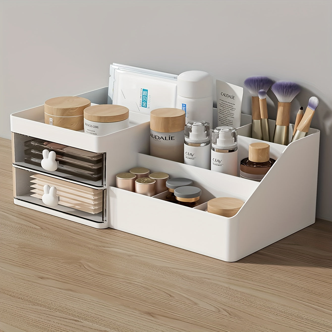 Large Capacity 2-Drawer Makeup Organizer for Vanity and Bathroom