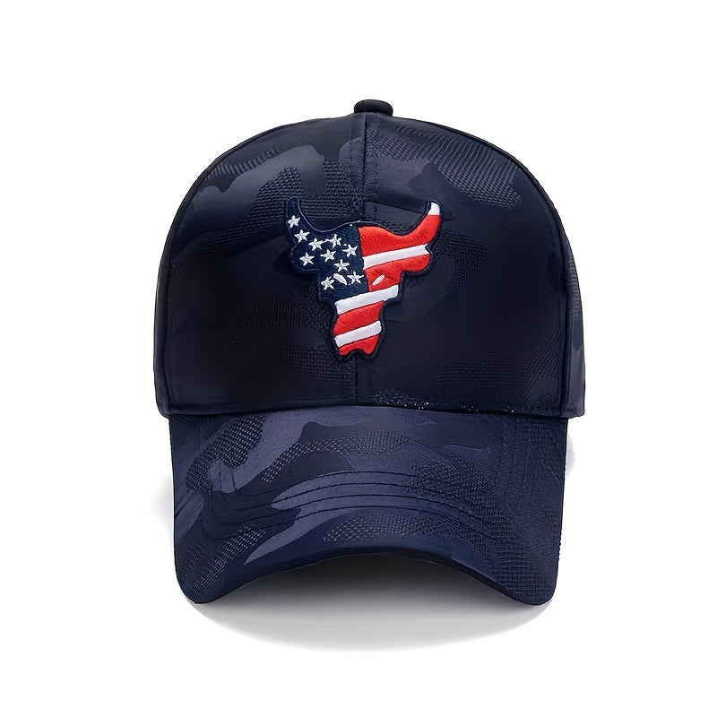 American Flag Bull Camo Baseball Cap