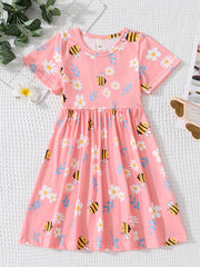 Girls' Bee And Floral Graphic Short Sleeve Skater Dress