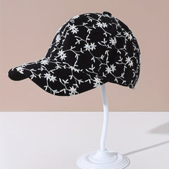 Rhinestone Flower Embroidery Baseball Cap & Adjustable Dad Hats